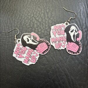 Pink and White Ghost Face Earrings